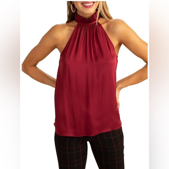 NWT Trina Turk Elegant Burgundy Sleeveless silk halter top small - Picture 1 of 8